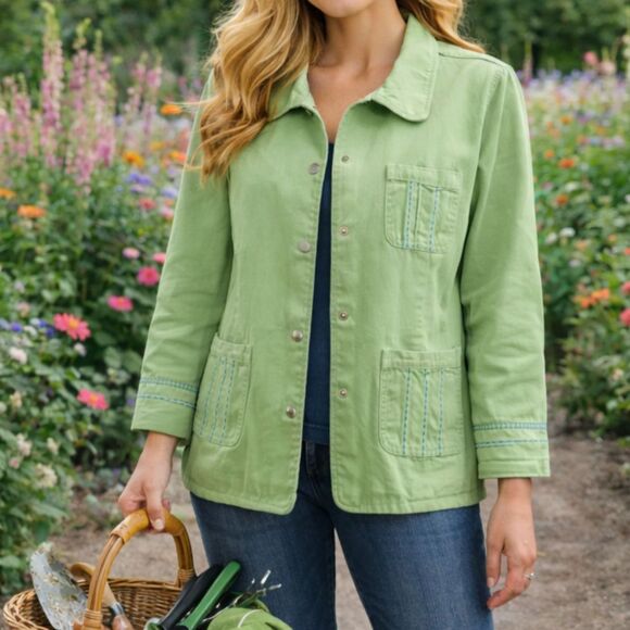 Denim&Co Jackets & Blazers - Denim & Co Vintage Mint Embroidered Jacket XL Y2K Cottagecore Grandmacore